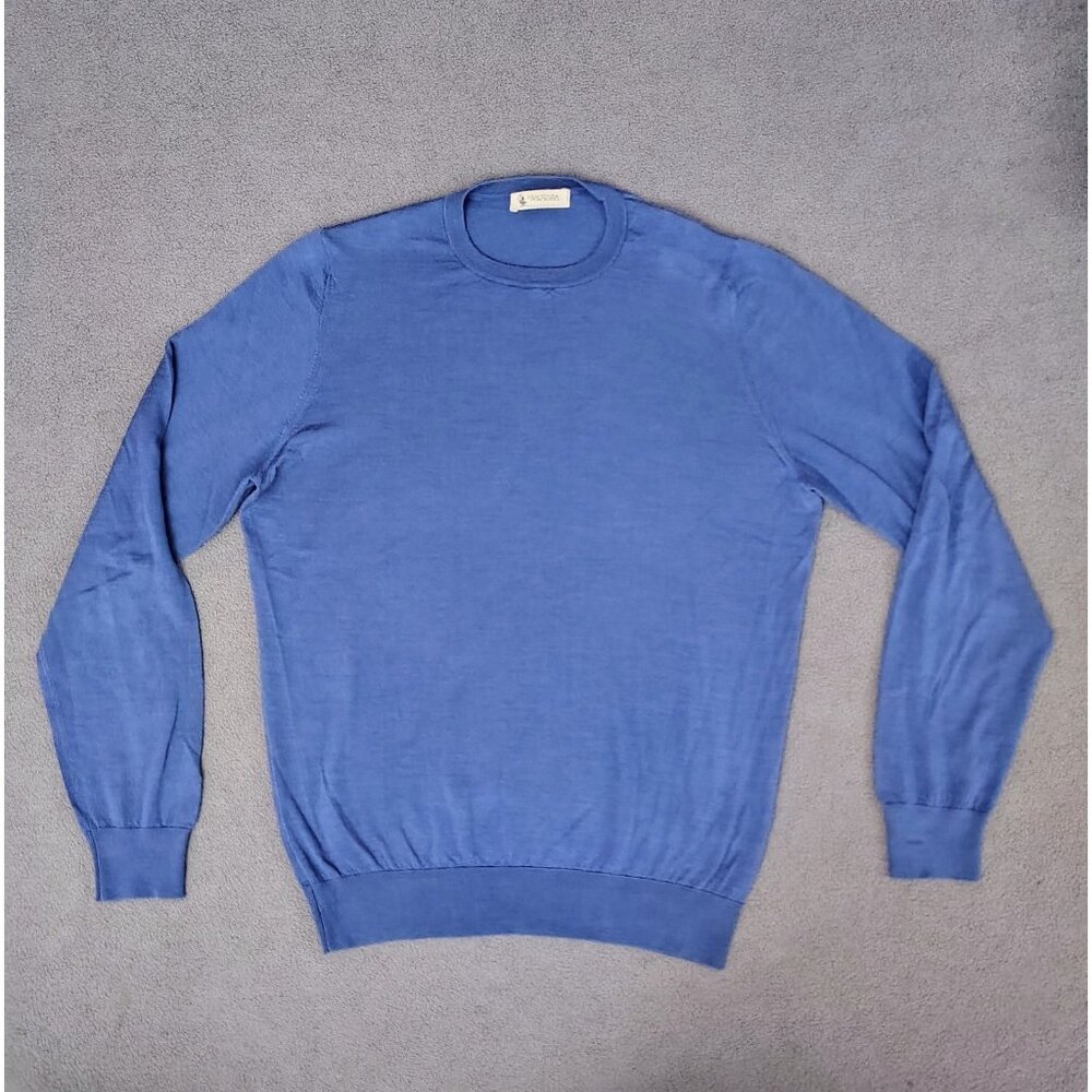 Piacenza Mens Blue 100% Wool/Lana Sweater Sz (EU 52: US 42/XL) Lightweight FLAWS